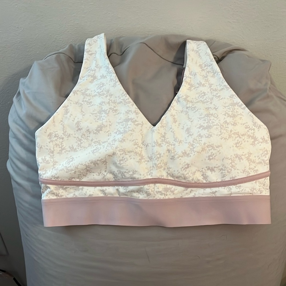 Maeve Pink Purple and White Fabletics Sports Bra